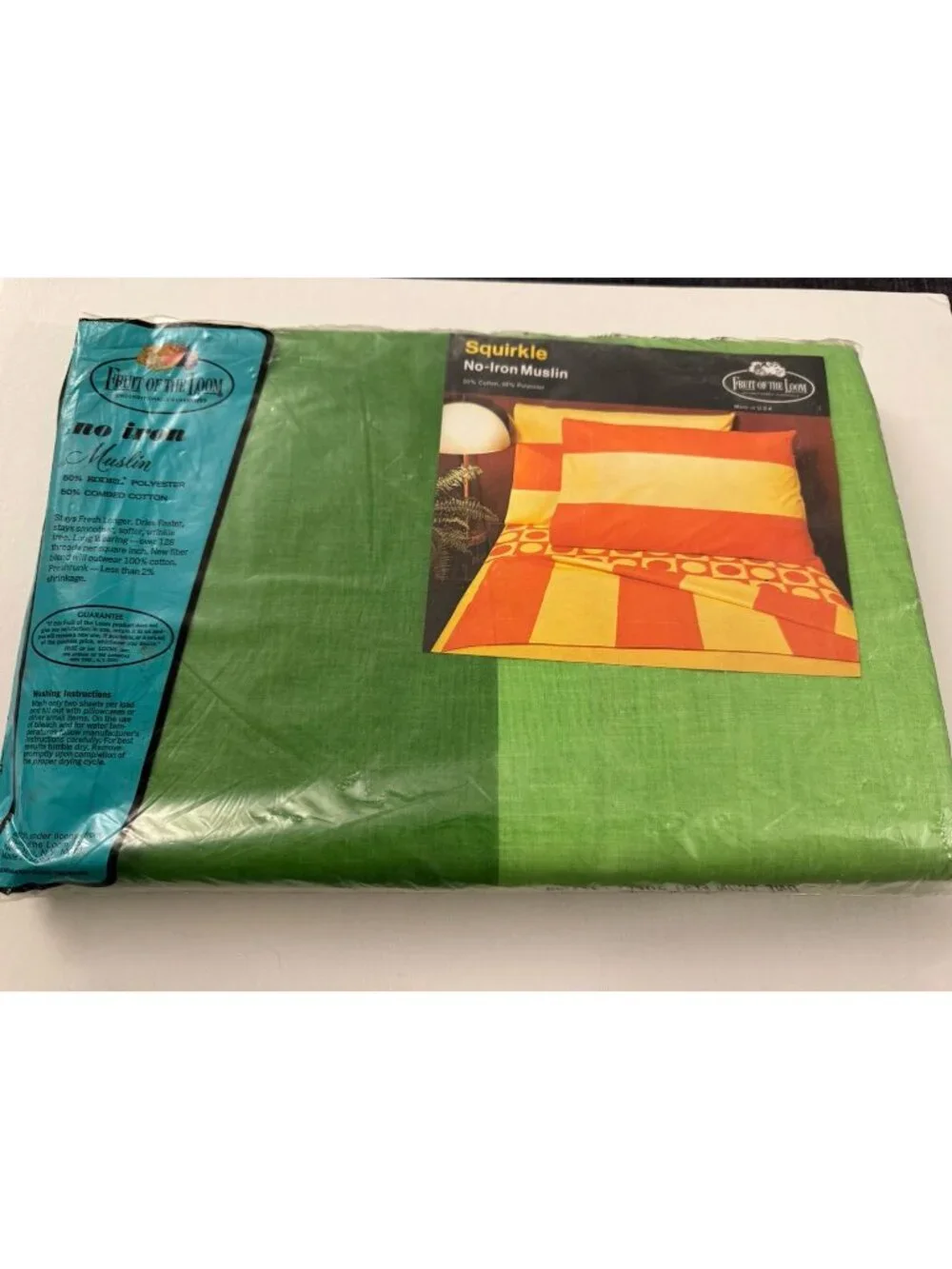 Fruit of the Loom Retro Stripe Twin Flat Sheet Avocado Green 70s Vintage B40